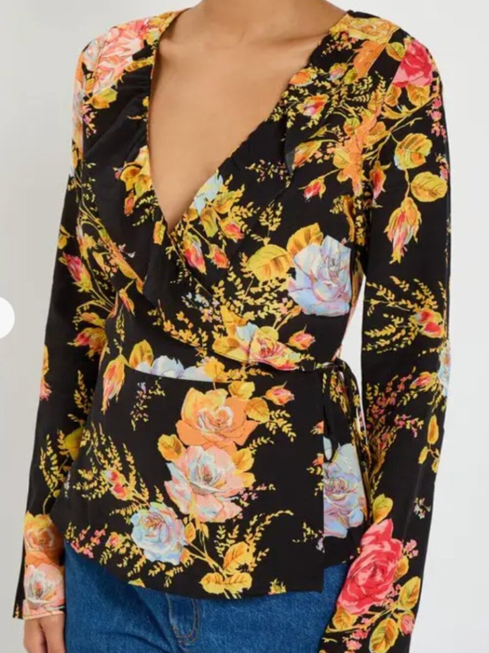 Never Fully Dressed Black Sofia Floral Wrap Top